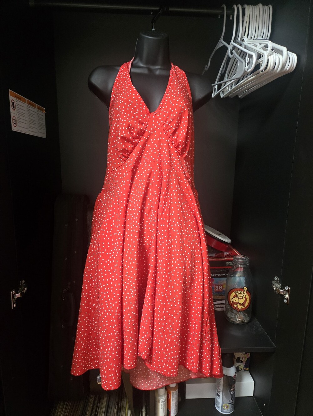 Retro Red & White Polka Dot Halter Rockabilly Pinup Dress M/L